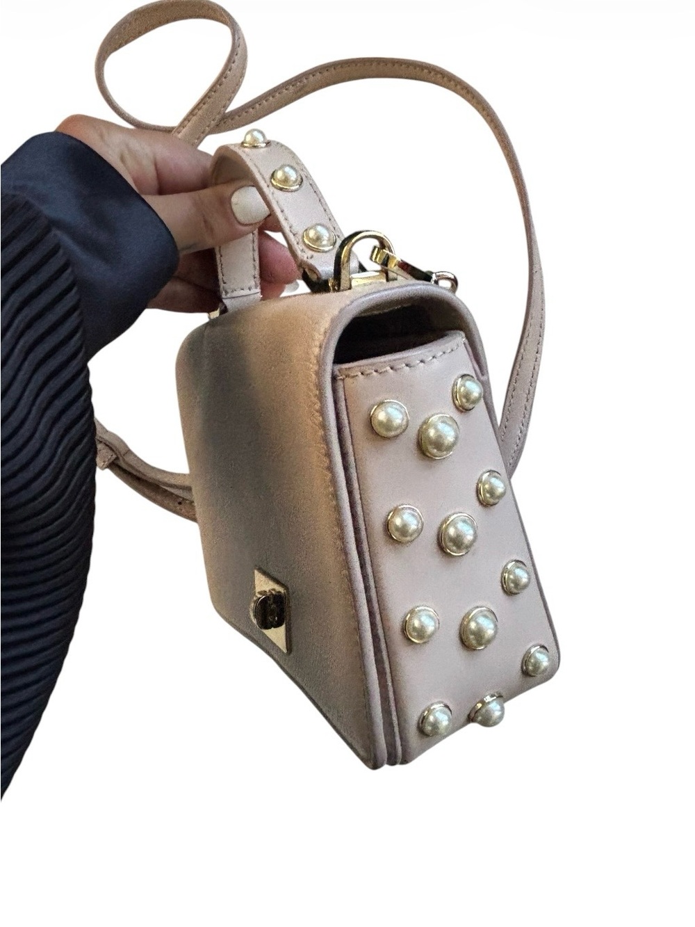 kate spade Leather Top-Handle Satchel in Light Beige with pearls - Picture 2 of 7